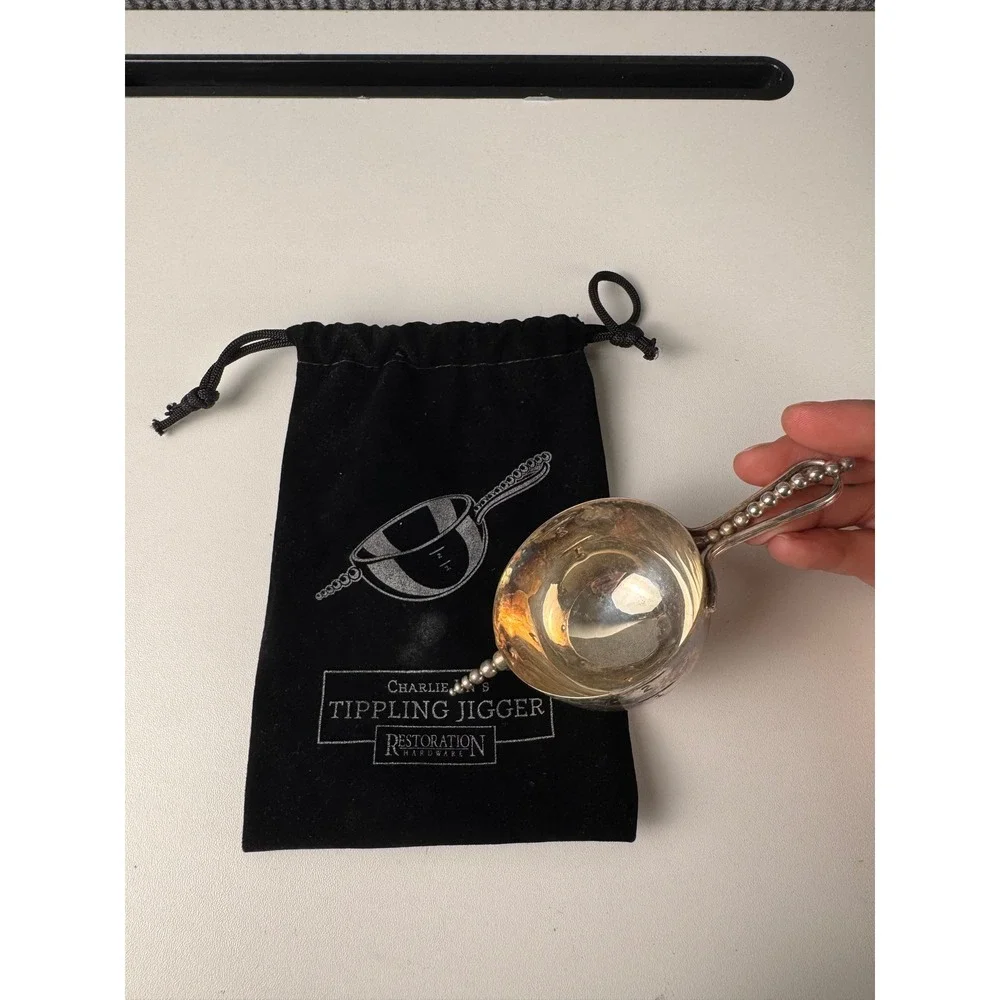 Restoration Hardware Charlie Jin Tippling Jigger Silver Barware 2oz with Pouch
